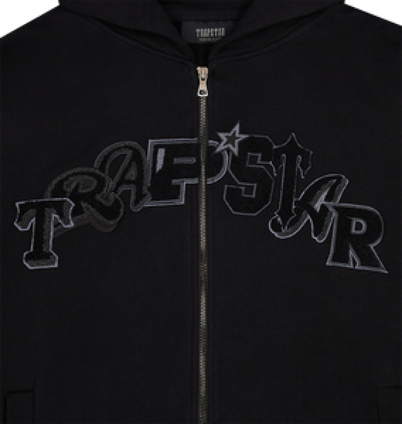 Bluza z Kapturem Męskie Trapstar Wildcard Chenille Zip Czarne | 34621-RPIL