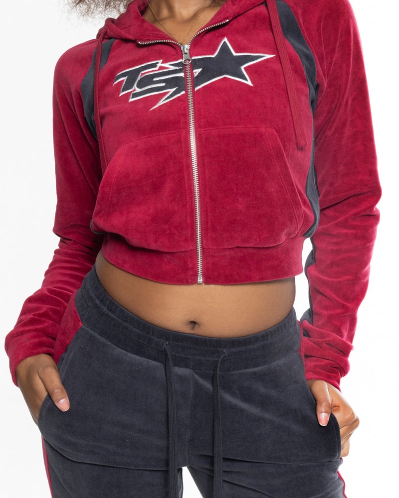 Dresy Męskie Trapstar TS- Star Contrast Panel Velour Bordowe | 43691-USYW