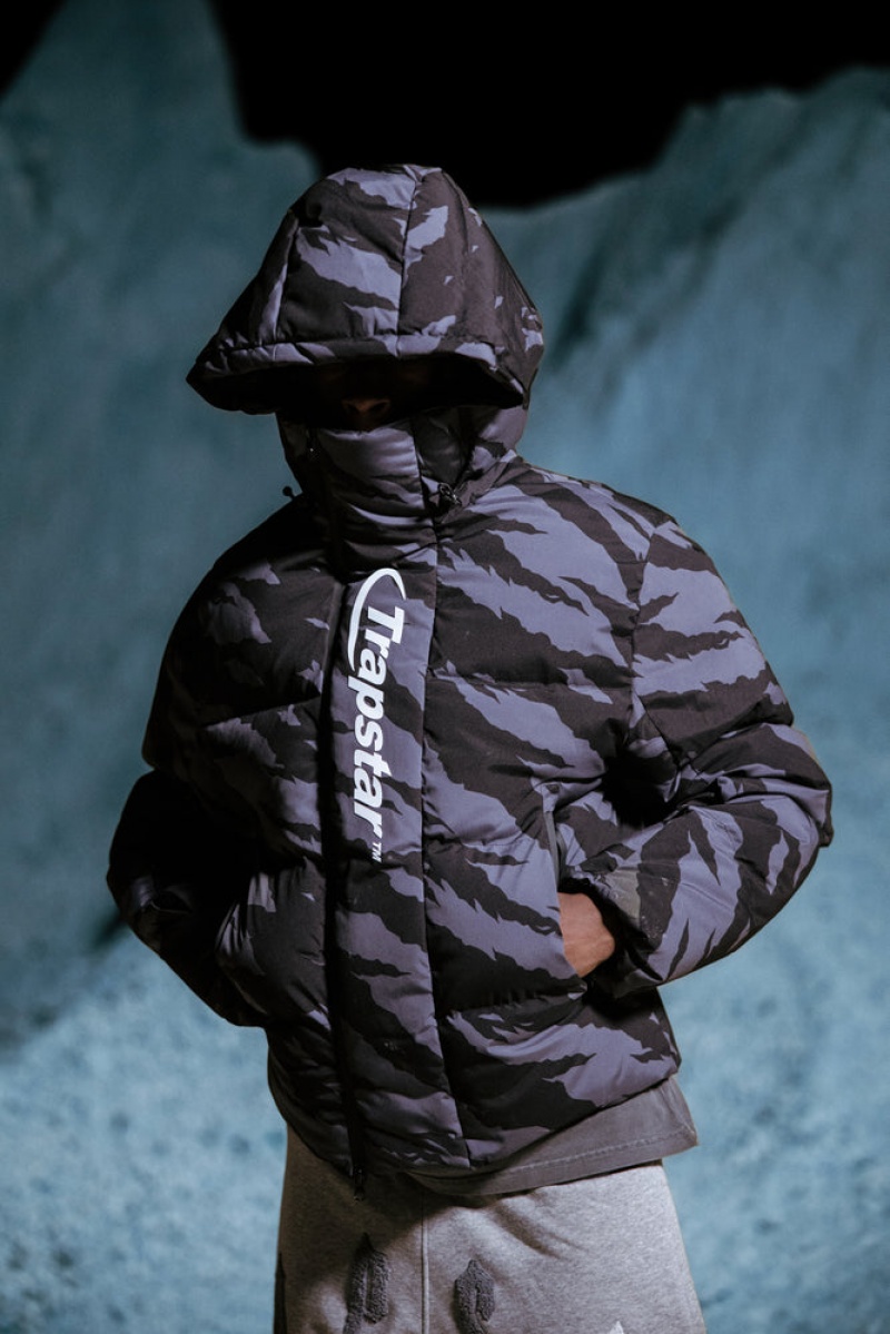 Odzież Wierzchnia Męskie Trapstar Hyperdrive Technical Puffer Szare Camo | 89263-EVMA