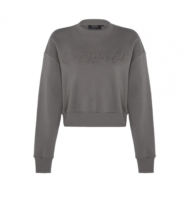 Top Damskie Trapstar Hyperdrive Crewneck Szare | 31946-DTWO