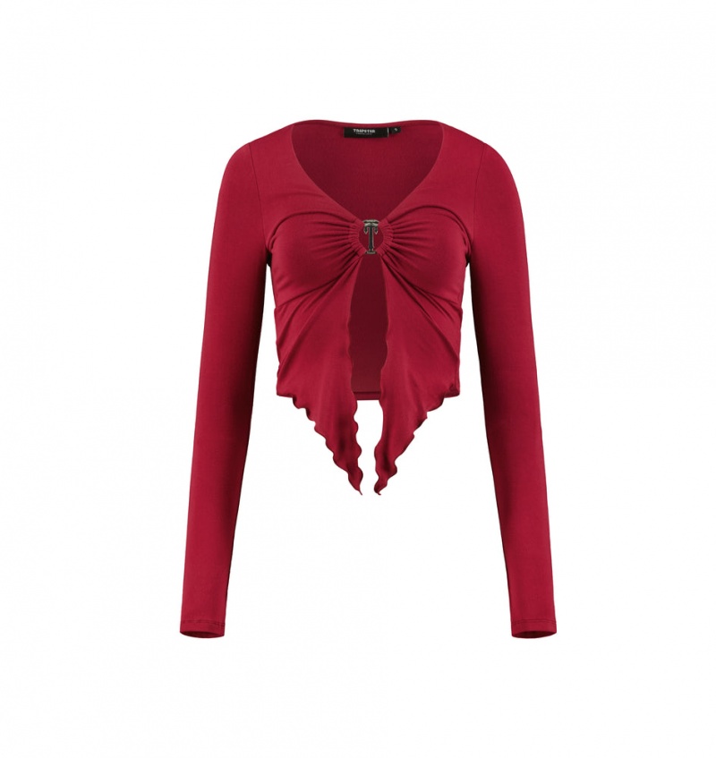 Top Damskie Trapstar Long Sleeve Wing Hemlette Czerwone | 52738-HKVR